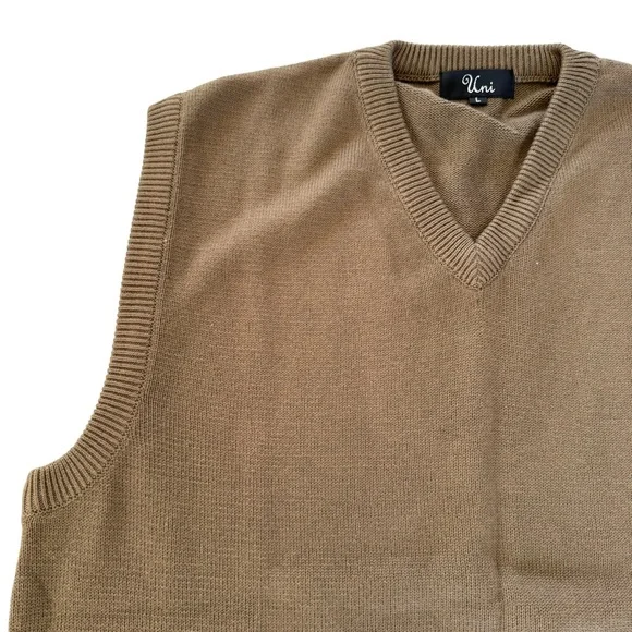 NWOT Uni Brown Sweater Vest Men’s L Cotton Knit Pullover - Picture 3 of 9